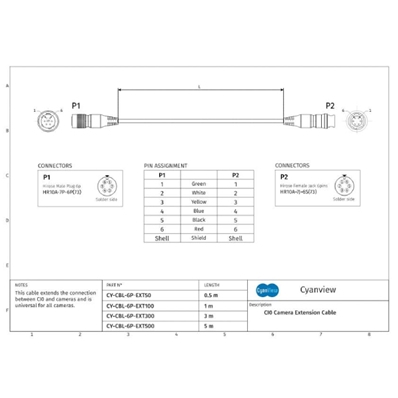 CYANVIEW CY-CBL-6P-EXT500 CY-CBL-6P-EXT500. CYANVIEW 5m Extension adaptor for CI0